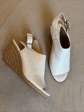Via Spiga White Leather Open-Toe Leather Espadrille Wedges